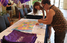 Women studying map